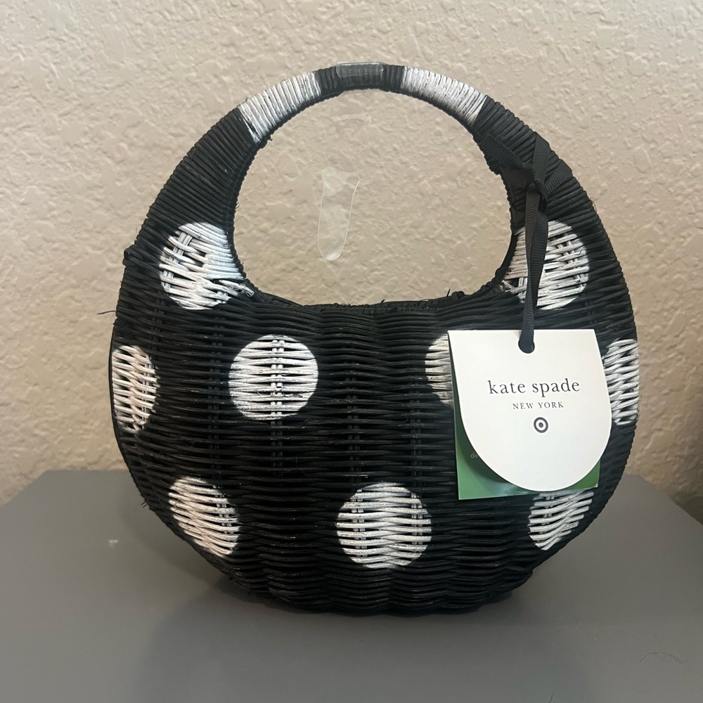Kate Spade Black and White Polka Dot Woven Bag